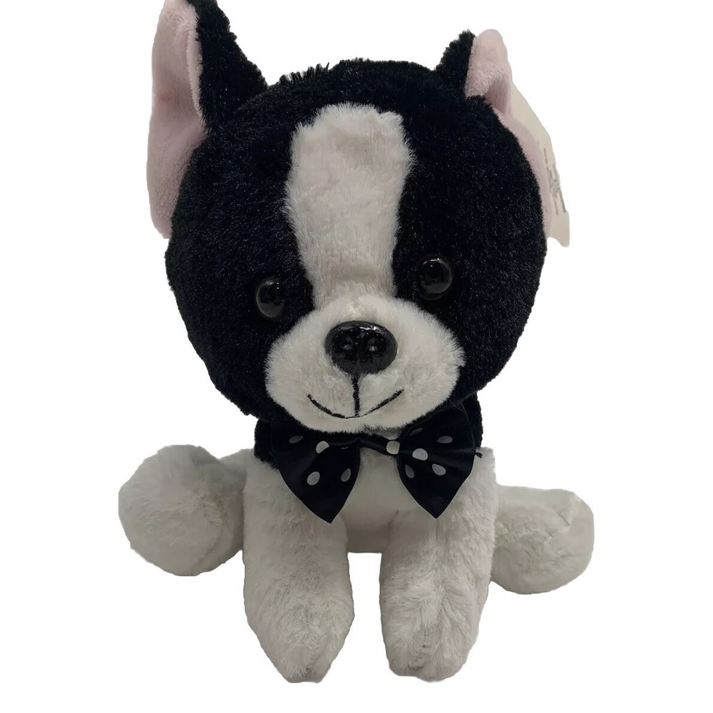 Boston Terrier Plush Dan Dee 7" Black & White Black  Stuffed Polka Dot Bow Tie